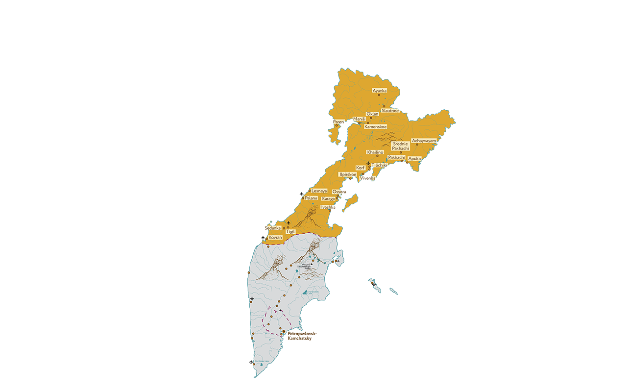 Карта камчатской области с населенными пунктами подробная